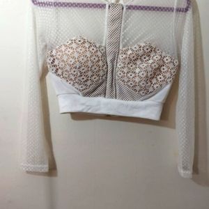 Cream mesh crop top. Size. S